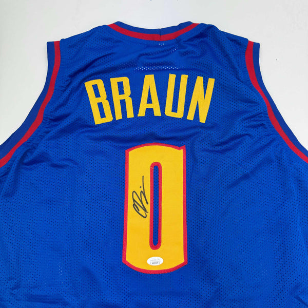 Autographed/Signed Christian Braun Denver Royal Blue Basketball Jersey JSA COA