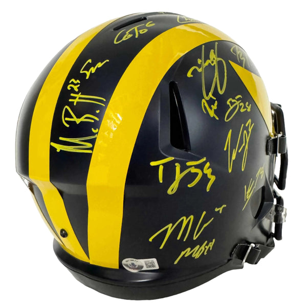 Autographed/Signed 2023 Michigan Wolverines Full-Size Speed Helmet Team-Signed by (19) with J.J. McCarthy, Blake Corum, Roman Wilson, Colston Loveland Beckett BAS COA