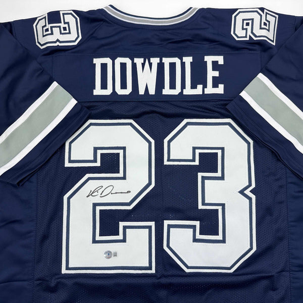 Autographed/Signed Rico Dowdle Dallas Blue Football Jersey Beckett BAS COA