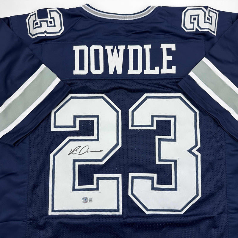 Autographed/Signed Rico Dowdle Dallas Blue Football Jersey Beckett BAS COA
