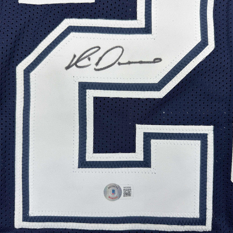 Autographed/Signed Rico Dowdle Dallas Blue Football Jersey Beckett BAS COA