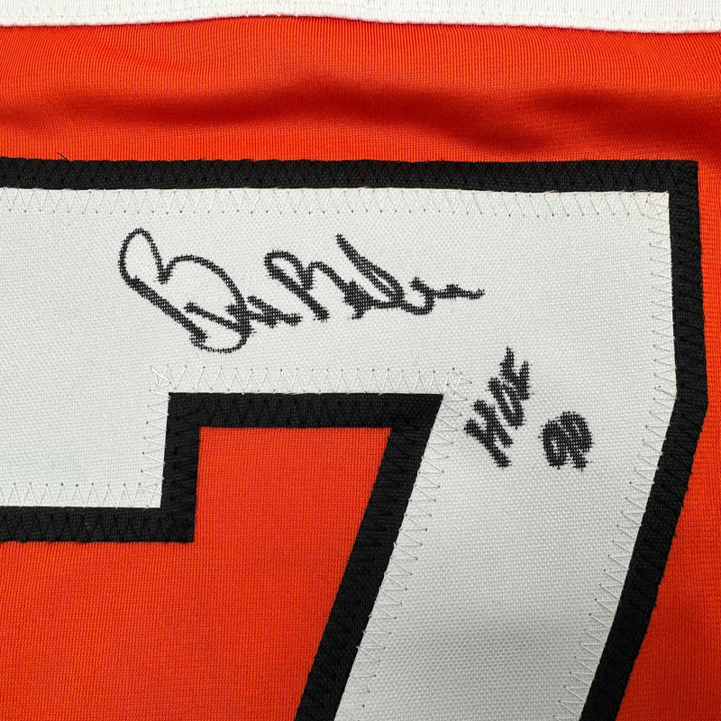 Autographed/Signed Bill Barber HOF 90 Philadelphia Orange Hockey Jersey Beckett BAS COA