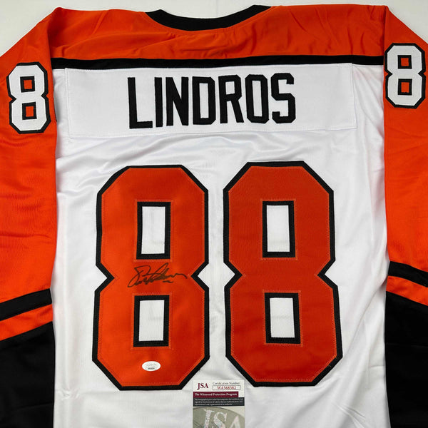 Autographed/Signed Eric Lindros Philadelphia White Hockey Jersey JSA COA