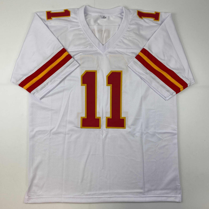 Autographed/Signed Marquez Valdes-Scantling Kansas City White Football Jersey Beckett BAS COA