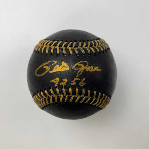 Autographed/Signed Pete Rose 4256 Black Leather Baseball Rawlings ROML Beckett BAS COA