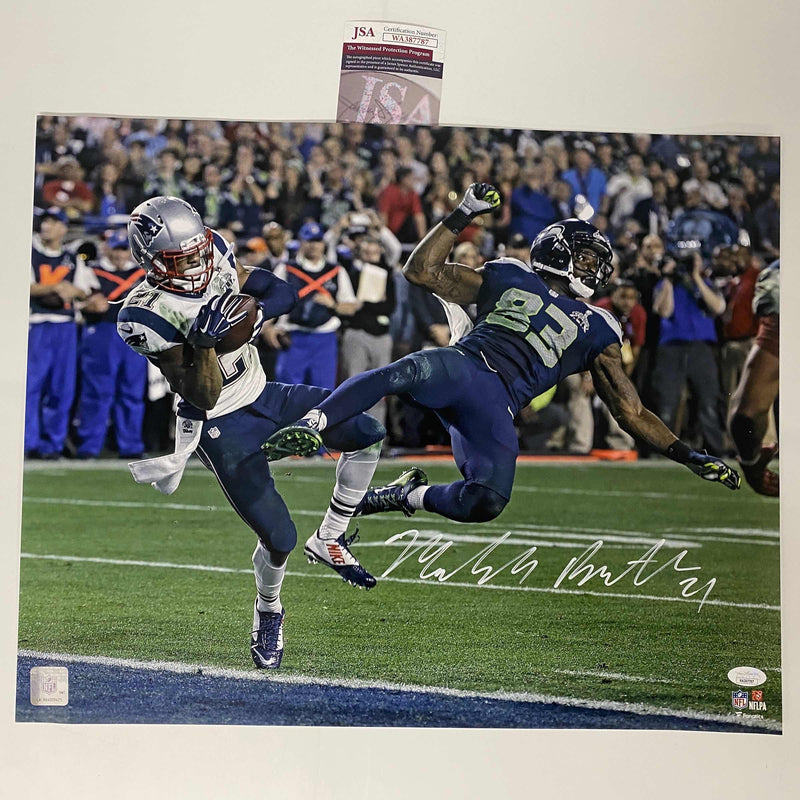 Autographed/Signed Malcolm Butler GW INT New England Patriots Super Bowl 16x20 Photo JSA COA