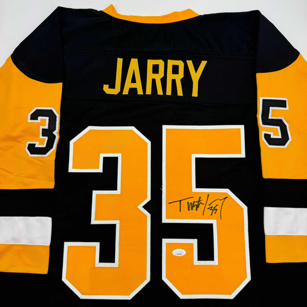 Autographed/Signed Tristan Jarry Pittsburgh Black Hockey Jersey JSA COA