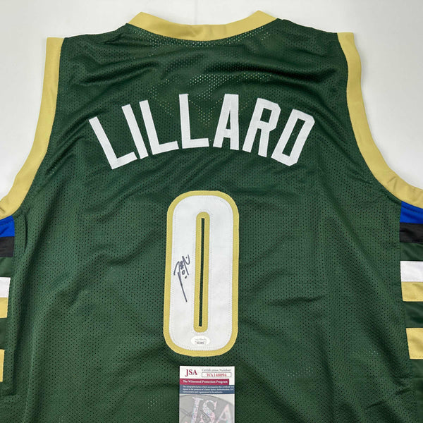 Autographed/Signed Damian Lillard Milwaukee Green Basketball Jersey JSA COA