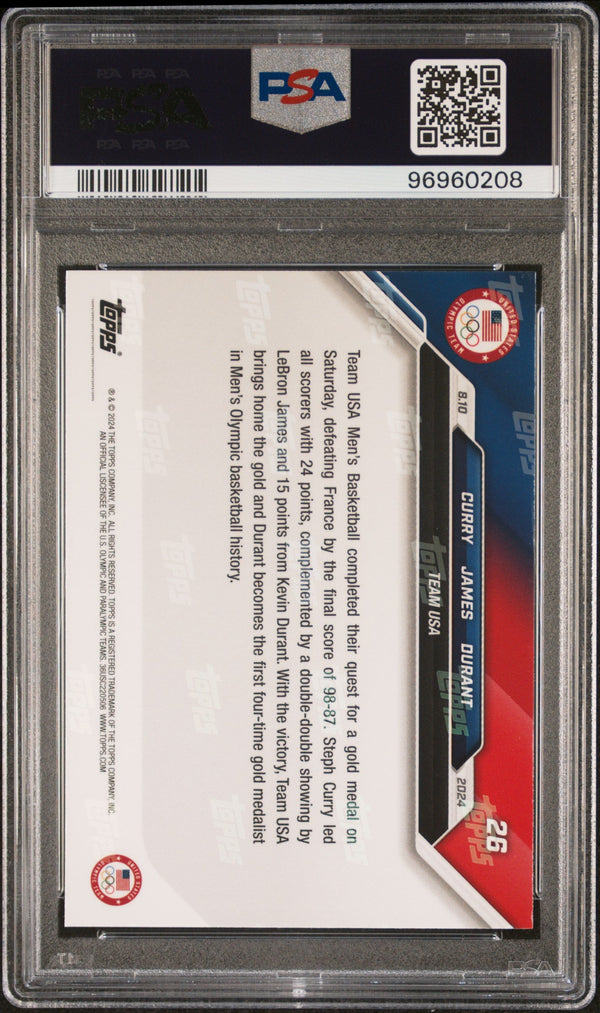 Graded 2024 Topps Now Olympics Steph Curry/LeBron James/Kevin Durant #26 Basketball Card PSA 10 Gem Mint