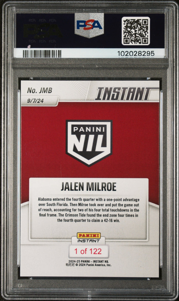 Graded 2024 Panini Instant NIL Jalen Milroe #JMB Rookie RC Football Card PSA 9 Mint
