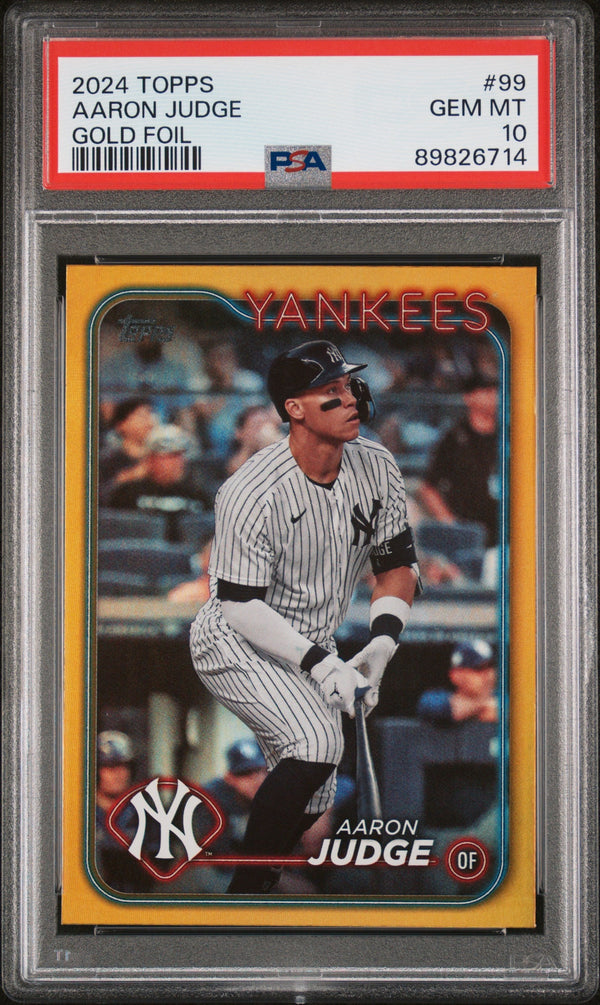 Graded 2024 Topps Aaron Judge #99 Gold Foil Baseball Card PSA 10 Gem Mint