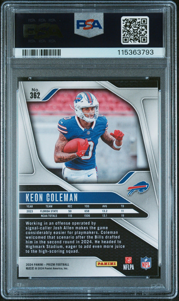 Graded 2024 Panini Prizm Keon Coleman #362 Rookie RC Football Card PSA 10 Gem Mint