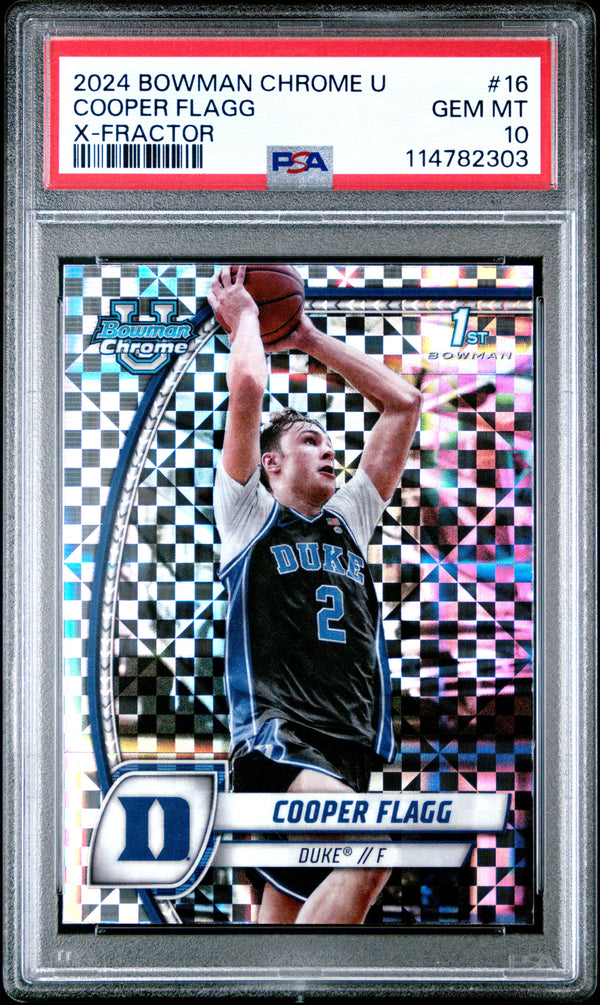Graded 2024 Topps Bowman Chrome U Cooper Flagg #16 XFractor Rookie RC Basketball Card PSA 10 Gem Mint