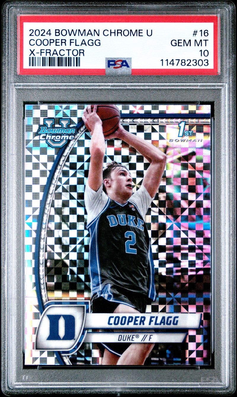 Graded 2024 Topps Bowman Chrome U Cooper Flagg #16 XFractor Rookie RC Basketball Card PSA 10 Gem Mint