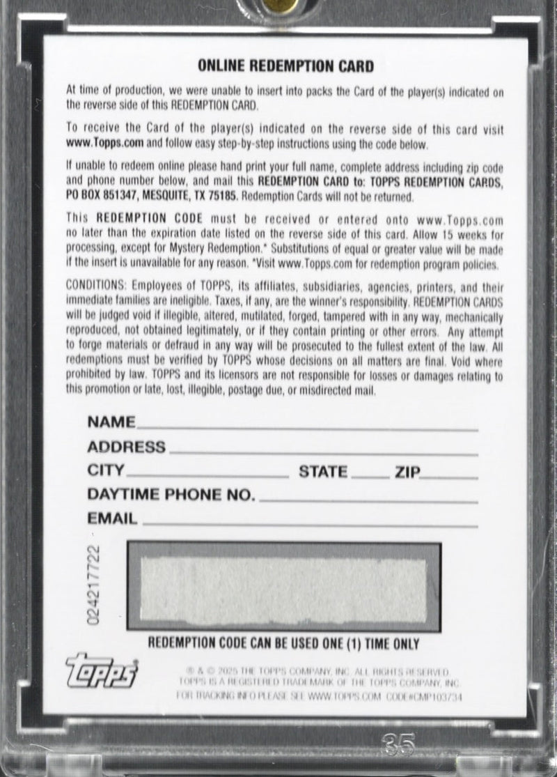 2025 Topps Now Ace Bailey #D5 Red Auto Redemption /5 Utah Jazz Rookie RC Basketball Card