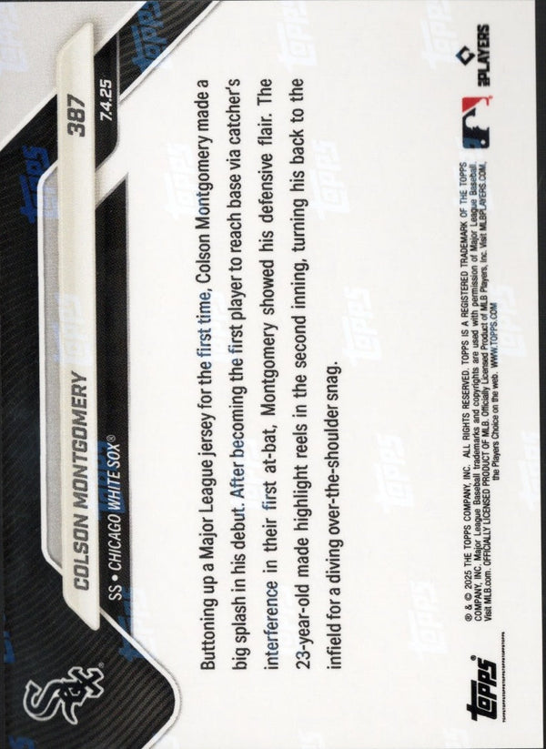 2025 Topps Now Colson Montgomery #387 Black Foil /10 Chicago White Sox Rookie RC Baseball Card