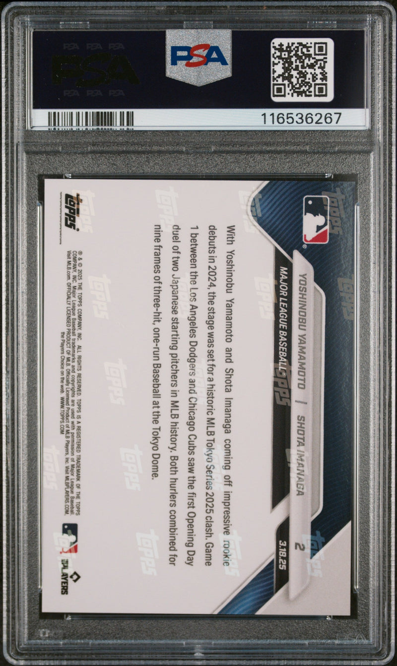 Graded 2025 Topps Now Yoshinobu Yamamoto/Shota Imanga #2 Baseball Card PSA 9 Mint