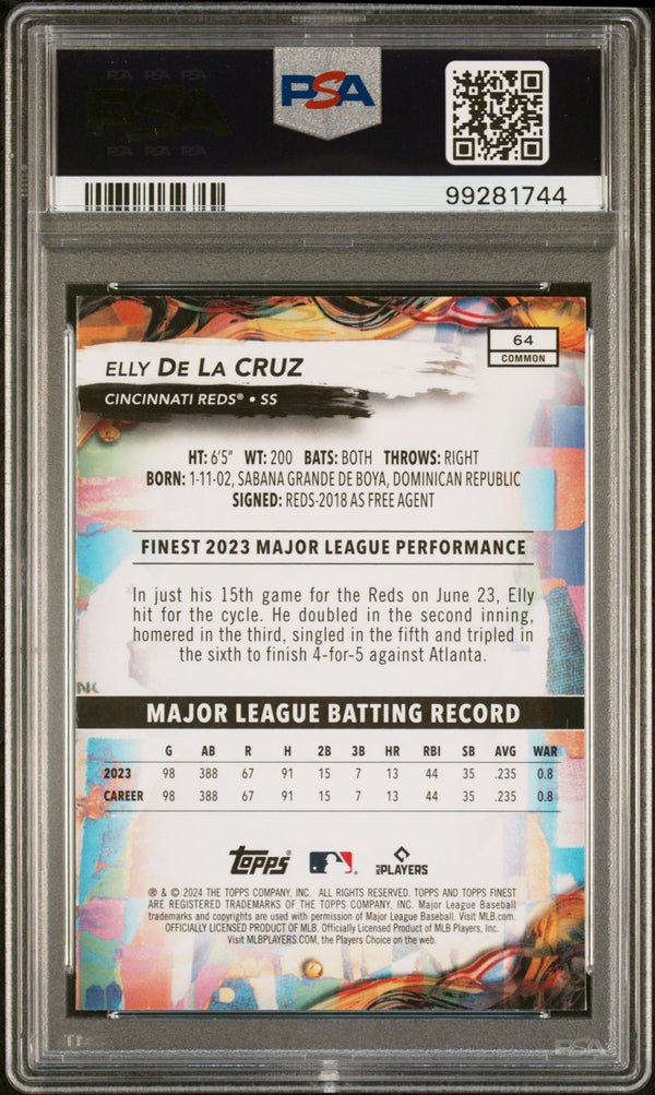 Graded 2024 Topps Finest Elly De La Cruz #64 Rookie RC Baseball Card PSA 9 Mint
