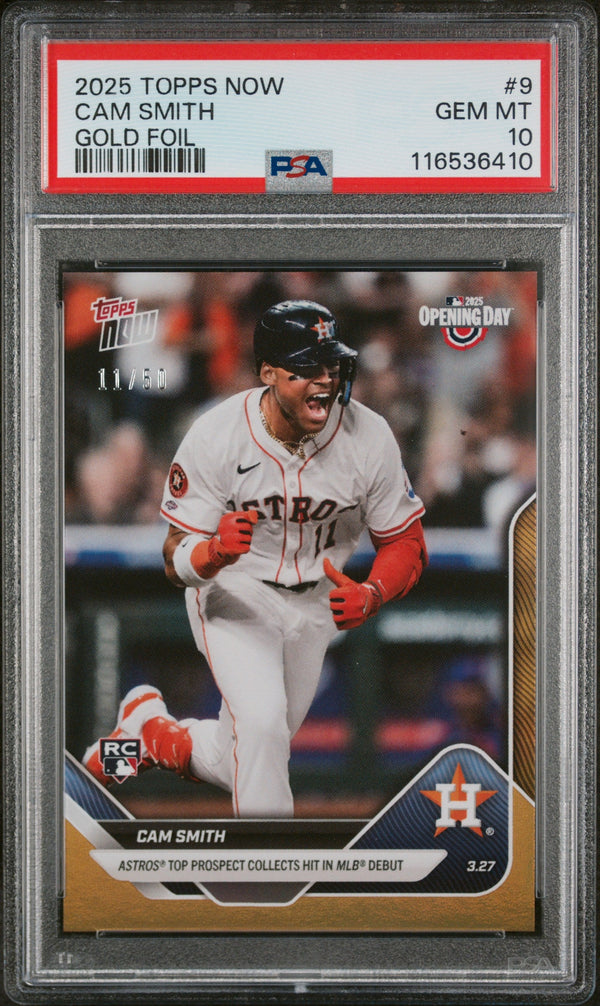 Graded 2025 Topps Now Cam Smith #9 Gold Foil /50 Rookie RC Baseball Card PSA 10 Gem Mint