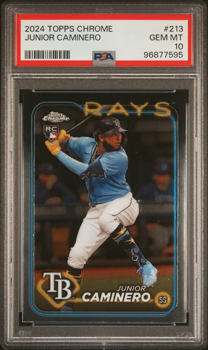 Graded 2024 Topps Chrome Junior Caminero #213 Rookie RC Baseball Card PSA 10 Gem Mint