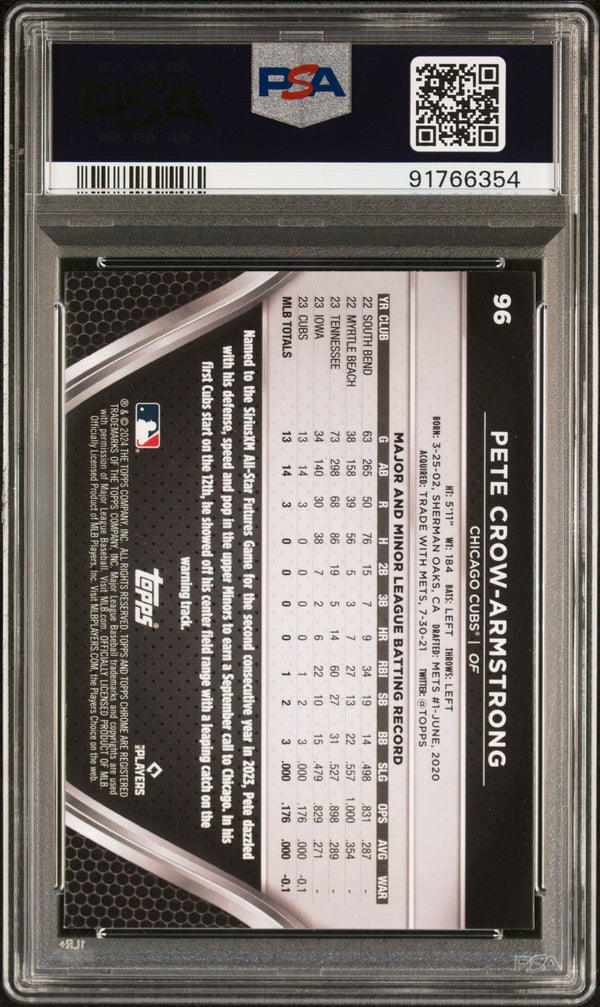 Graded 2024 Topps Chrome Black Pete Crow Armstrong #96 Rookie RC Baseball Card PSA 10 Gem Mint