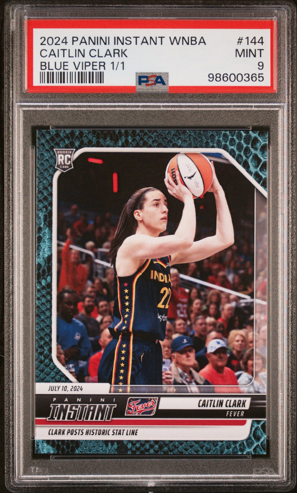 Graded 2024 Panini Instant WNBA Caitlin Clark #144 Blue Viper 1/1 Rookie RC Basketball Card PSA 9 Mint
