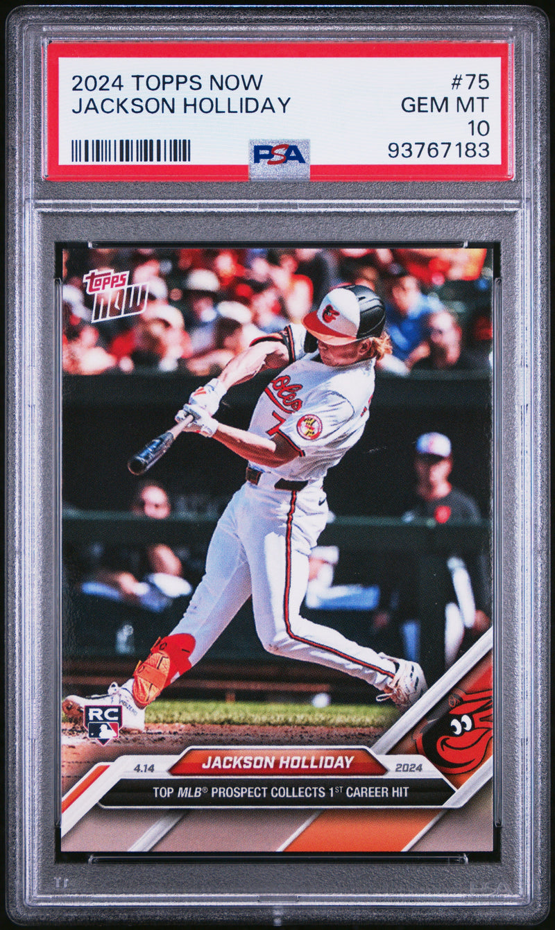 Graded 2024 Topps Now Jackson Holliday #75 1st Career Hit Rookie RC Baseball Card PSA 10 Gem Mint