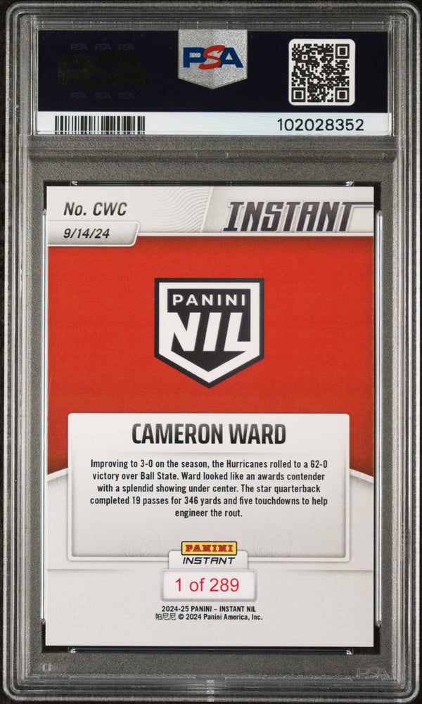 Graded 2024 Panini Instant NIL Cam Ward #CWC Rookie RC Football Card PSA 10 Gem Mint