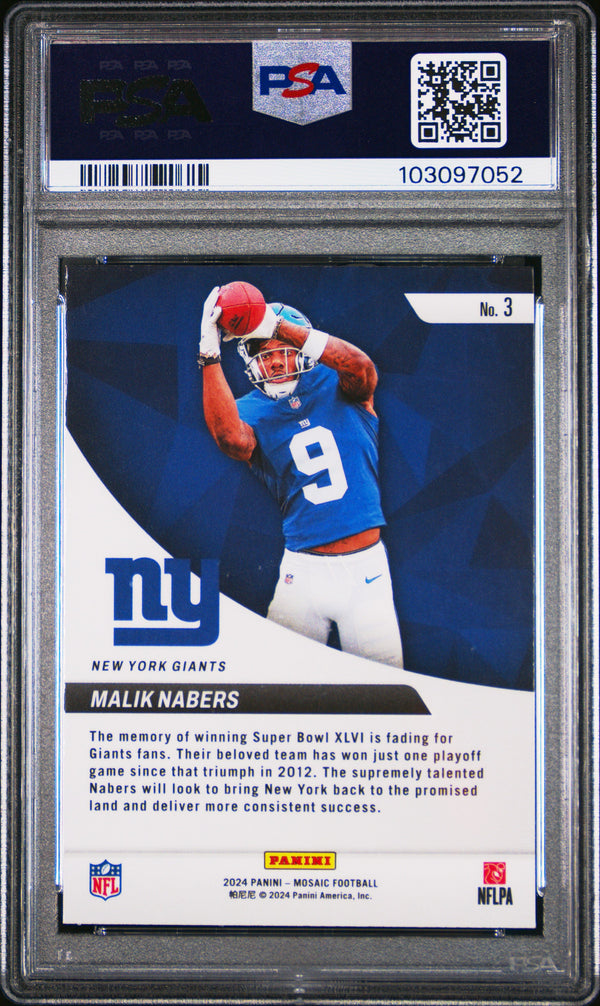 Graded 2024 Panini Mosaic Malik Nabers #3 Elevate Rookie RC Football Card PSA 10 Gem Mint