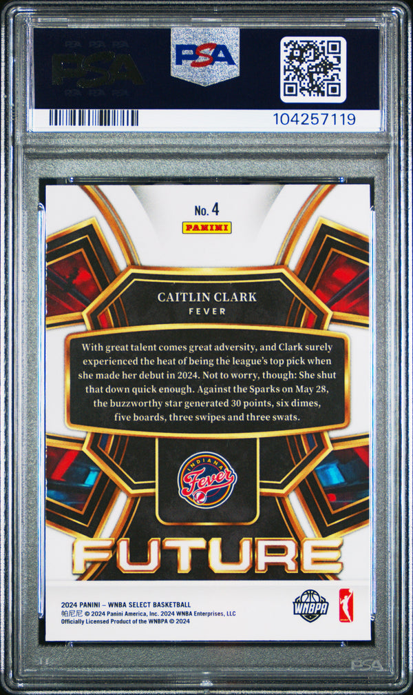 Graded 2024 Panini Select Caitlin Clark #4 Future Rookie RC Basketball Card PSA 10 Gem Mint