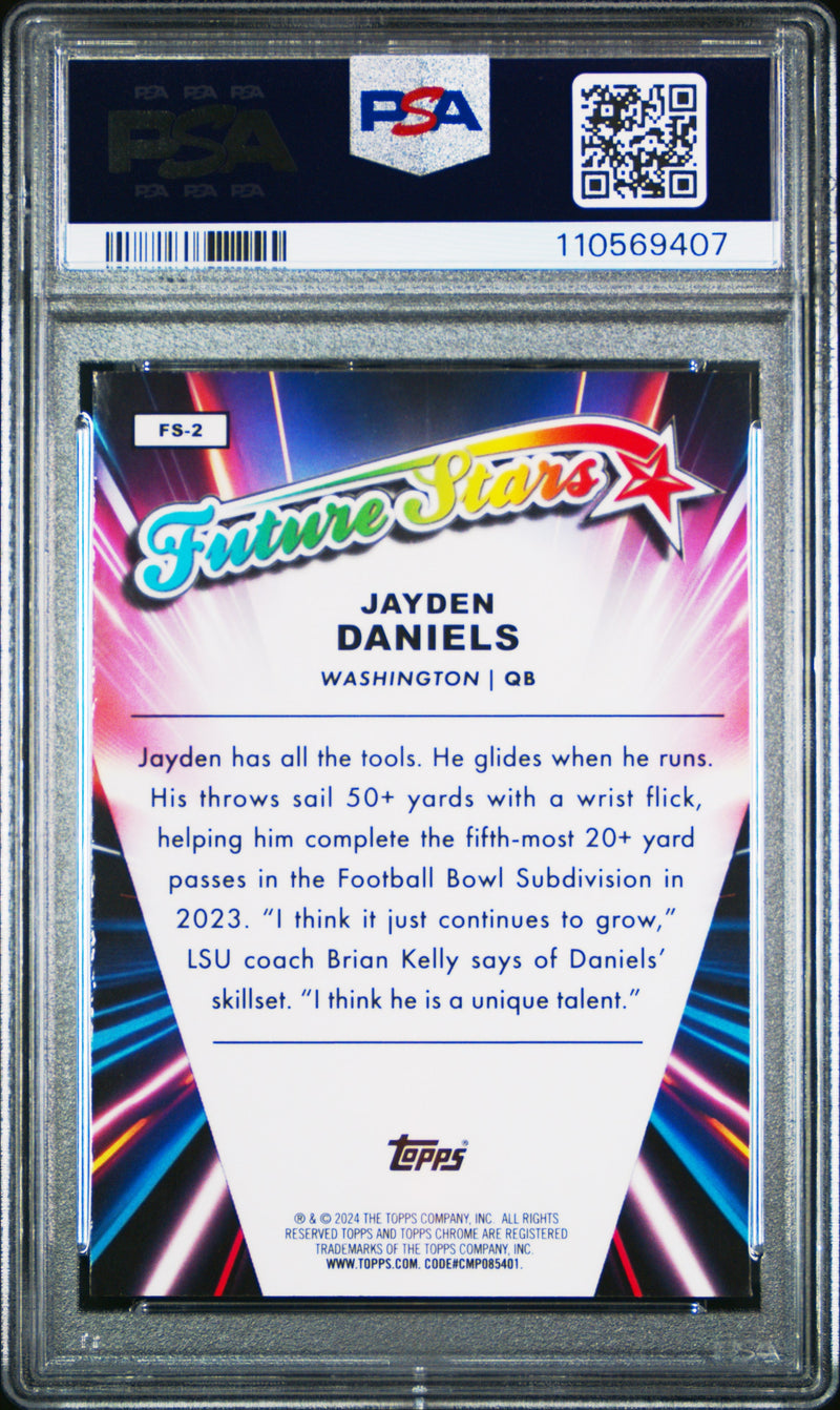Graded 2024 Topps Chrome Jayden Daniels #FS2 Future Stars Rookie RC Football Card PSA 10 Gem Mint