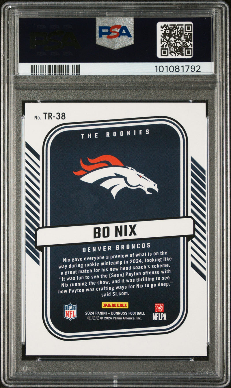 Graded 2024 Panini Donruss Bo Nix #TR38 The Rookies Rookie RC Football Card PSA 10 Gem Mint