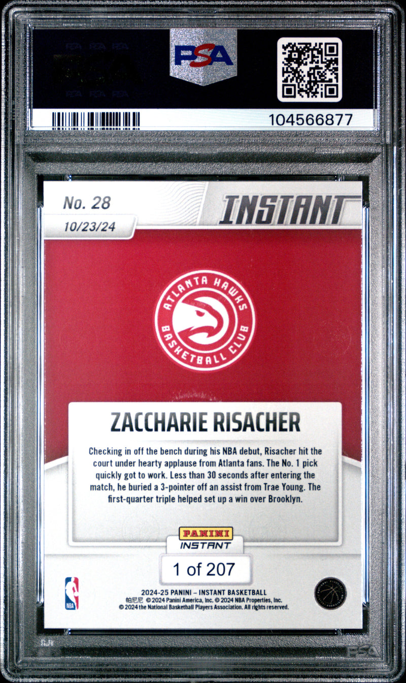Graded 2024 Panini Instant NBA Zaccharie Risacher #28 Rookie RC Basketball Card PSA 10 Gem Mint