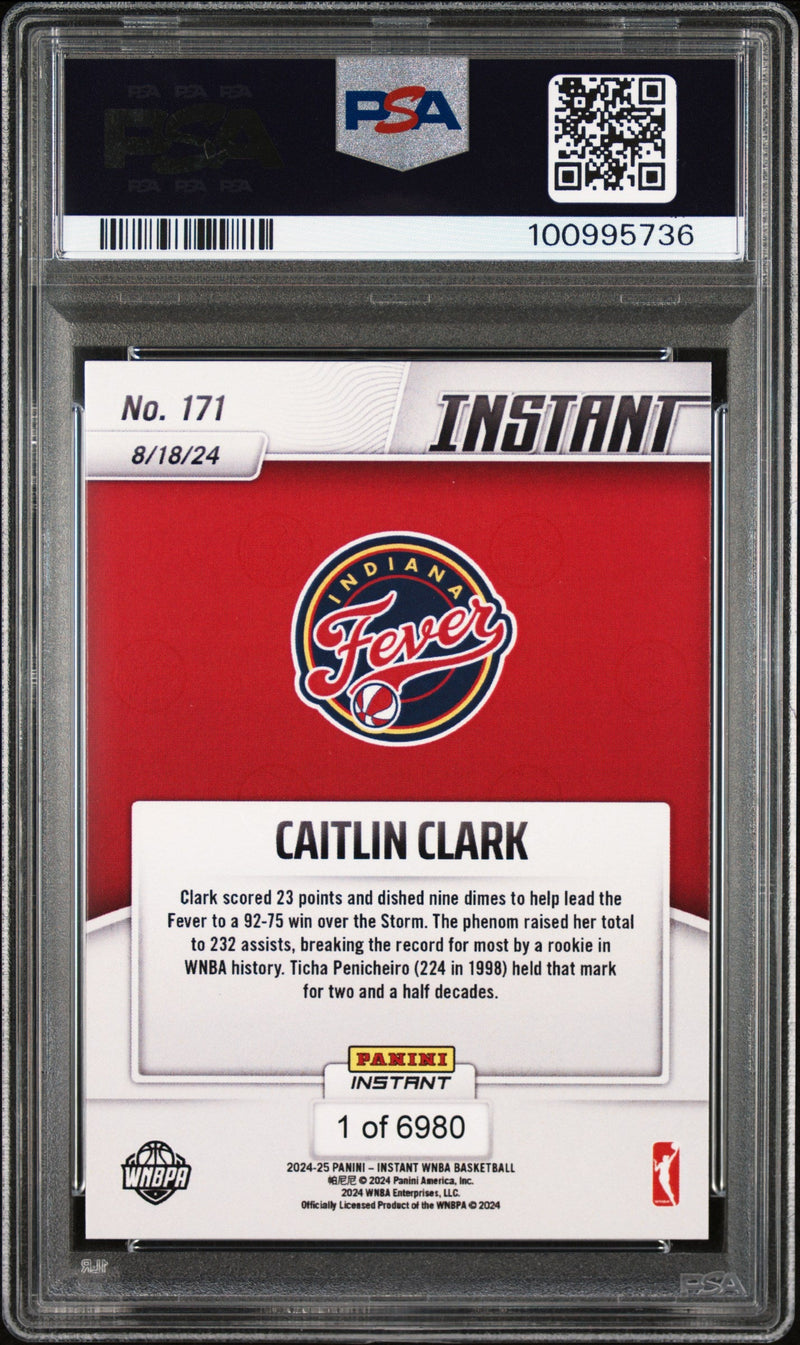 Graded 2024 Panini Instant WNBA Caitlin Clark #171 Rookie RC Basketball Card PSA 9 Mint