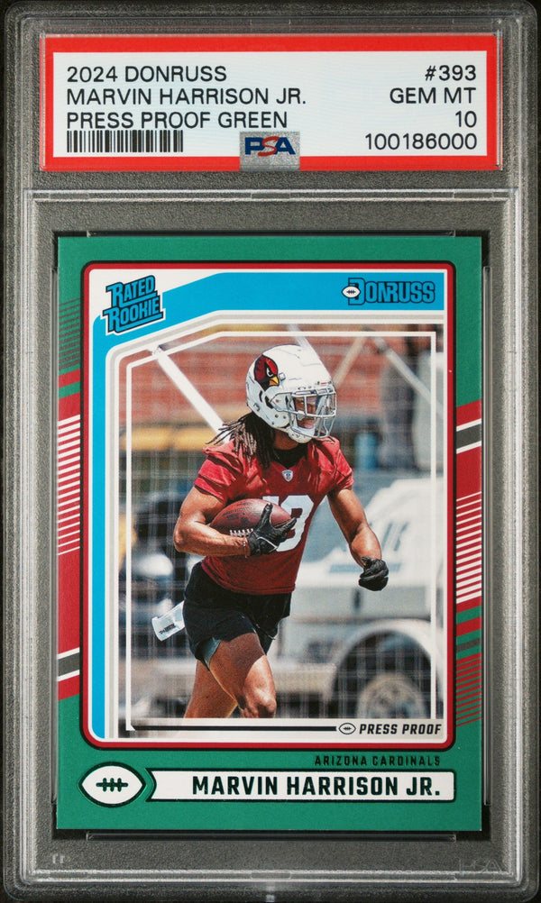 Graded 2024 Panini Donruss Marvin Harrison Jr #393 Press Proof Green Rookie RC Football Card PSA 10 Gem Mint