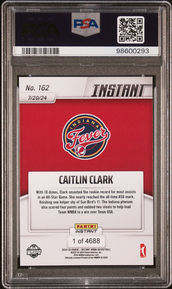 Graded 2024 Panini Instant WNBA Caitlin Clark #162 Rookie RC Basketball Card PSA 8 Near Mint
