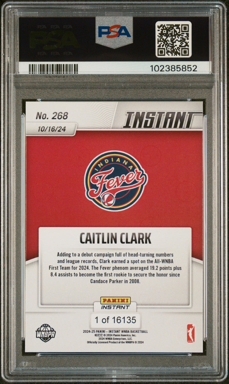 Graded 2024 Panini Instant WNBA Caitlin Clark #268 Rookie RC Basketball Card PSA 10 Gem Mint