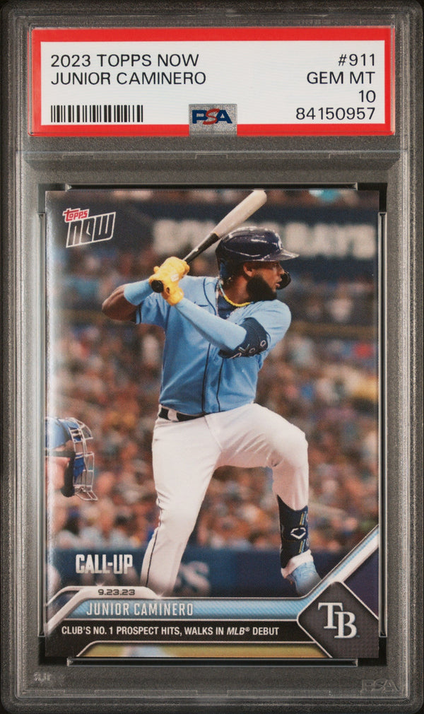 Graded 2023 Topps Now Junior Caminero #911 Rookie RC Baseball Card PSA 10 Gem Mint