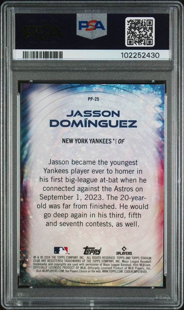 Graded 2024 Topps Stadium Club Jasson Dominguez #PP25 Power Packed Rookie RC Baseball Card PSA 10 Gem Mint
