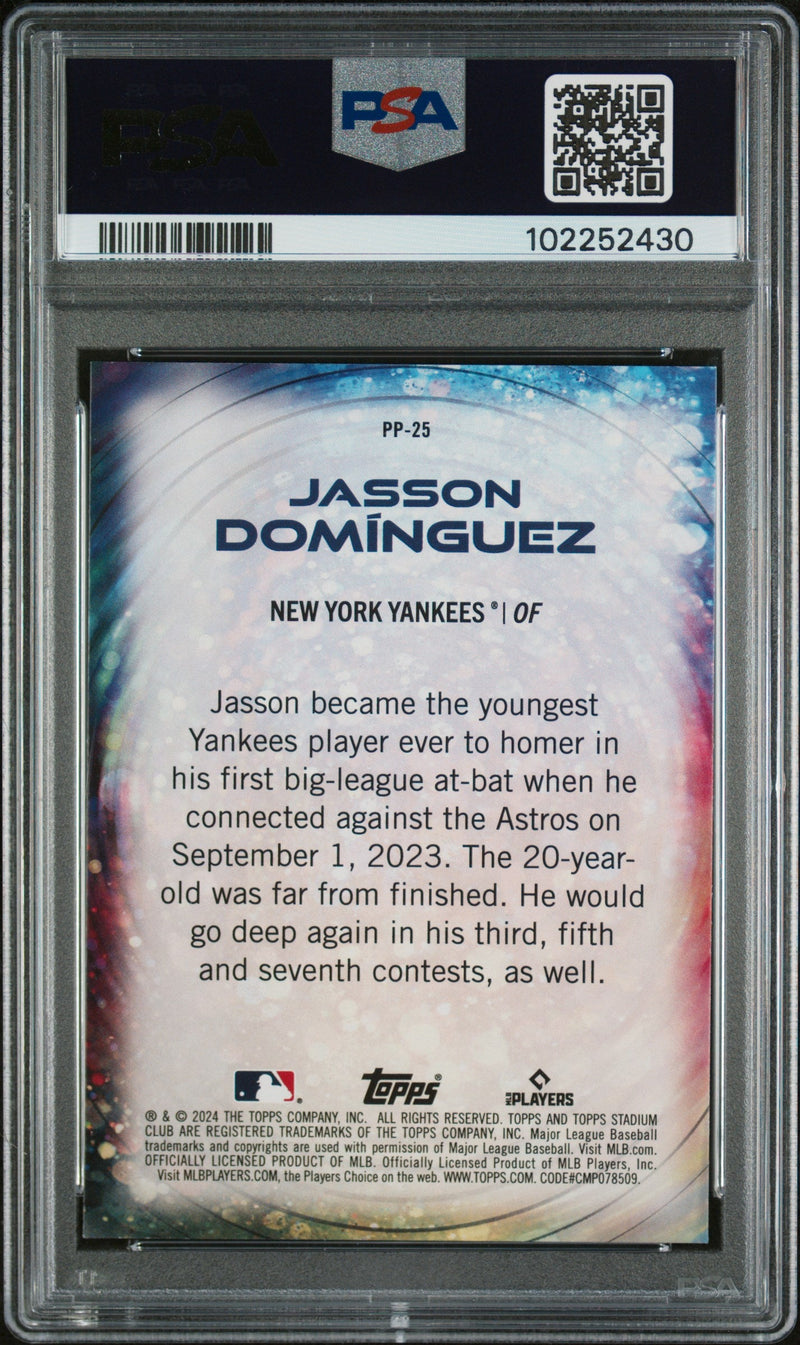 Graded 2024 Topps Stadium Club Jasson Dominguez #PP25 Power Packed Rookie RC Baseball Card PSA 10 Gem Mint