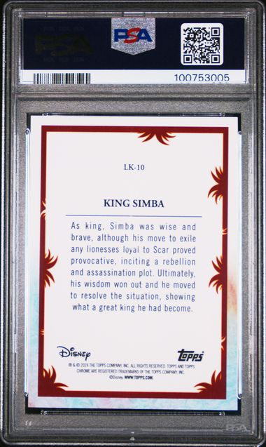 Graded 2024 Topps Chrome Disney Lion King 30th Anniversary King Simba #LK10 Card PSA 9 Mint