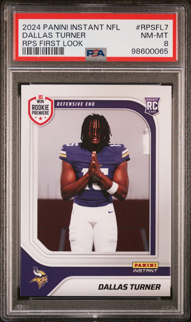 Graded 2024 Panini Instant NFL Dallas Turner #RPSFL7 RPS First Look Rookie RC Football Card PSA 8 Near Mint