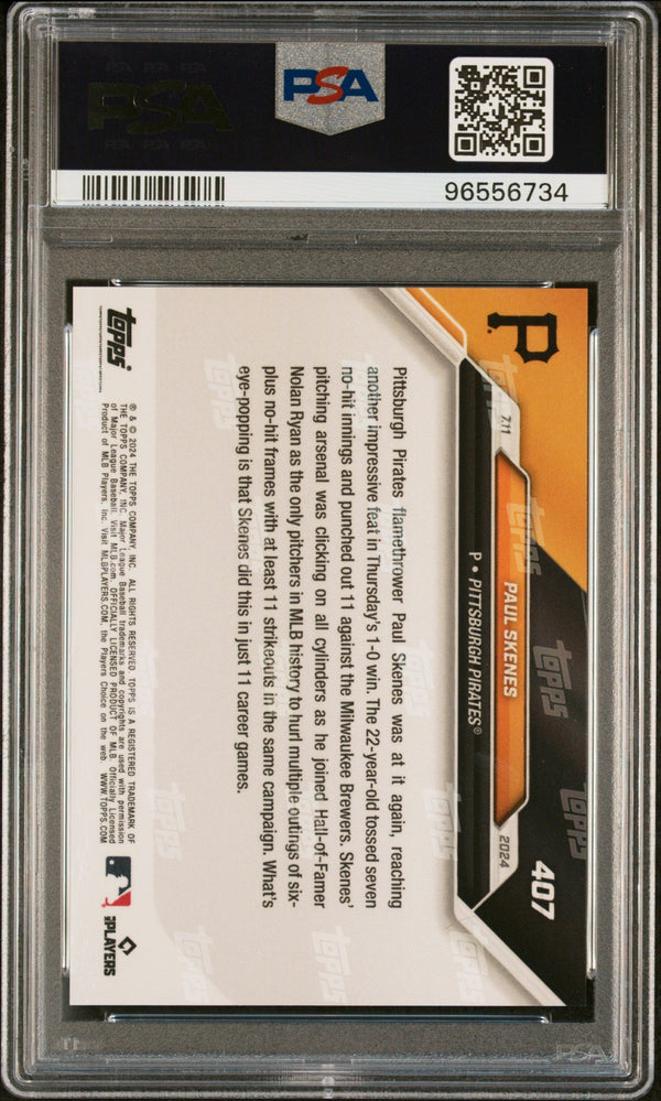 Graded 2024 Topps Now Paul Skenes #407 Rookie RC Baseball Card PSA 9 Mint