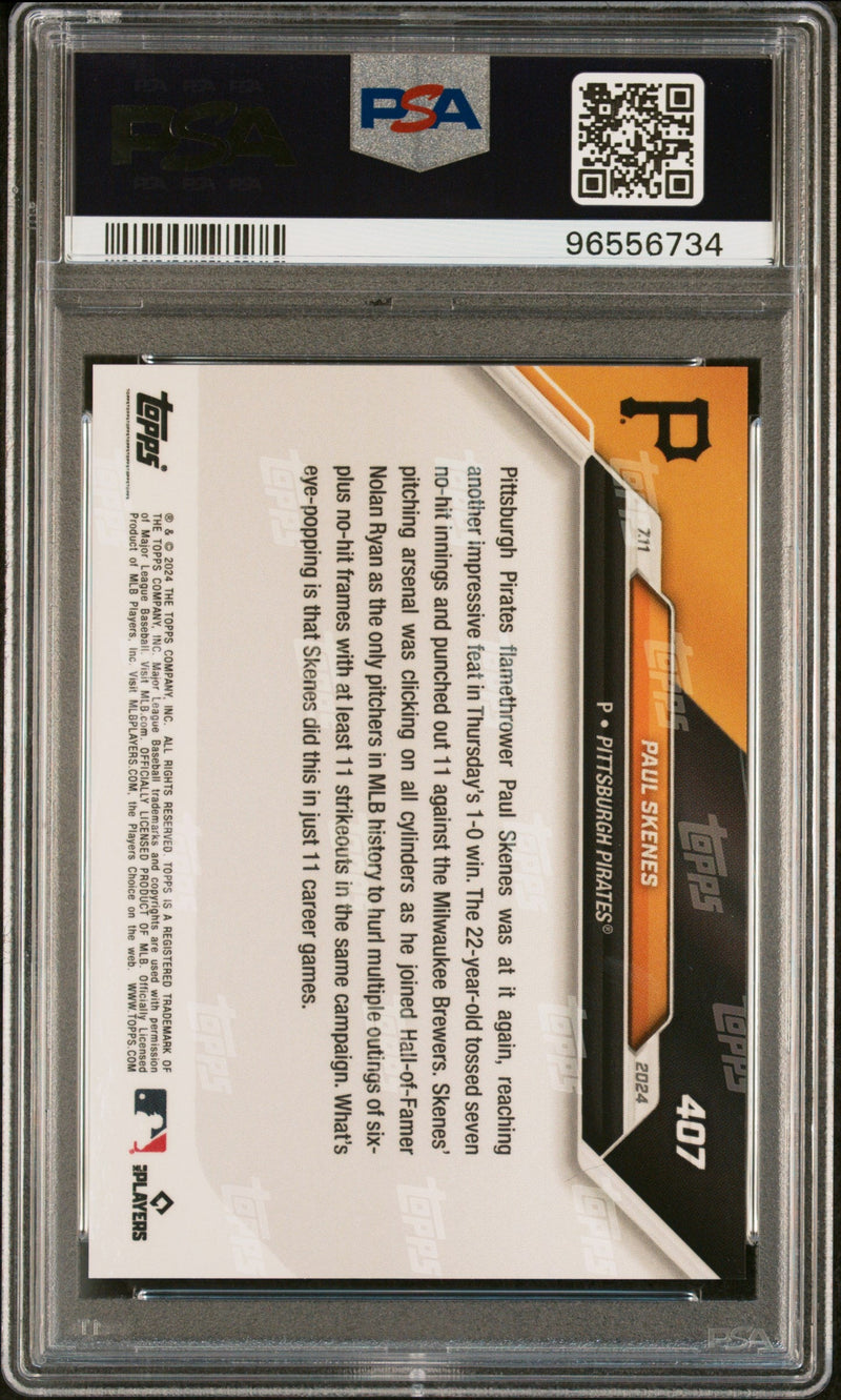 Graded 2024 Topps Now Paul Skenes #407 Rookie RC Baseball Card PSA 9 Mint