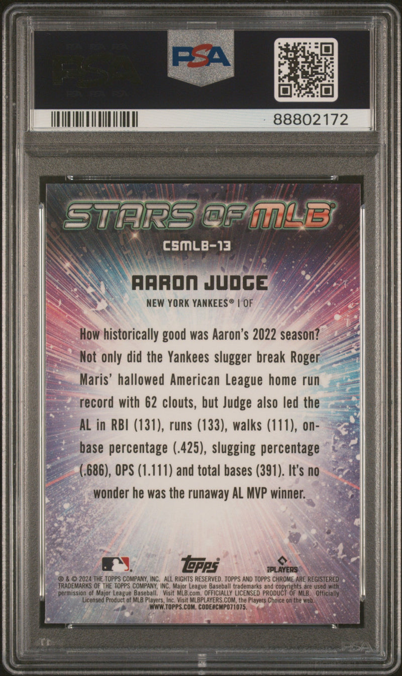 Graded 2024 Topps Aaron Judge #CSMLB13 Stars of MLB Chrome Baseball Card PSA 10 Gem Mint