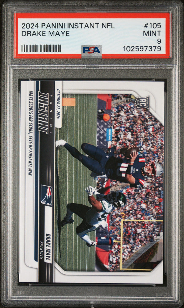 Graded 2024 Panini Instant NFL Drake Maye #105 Rookie RC Football Card PSA 9 Mint