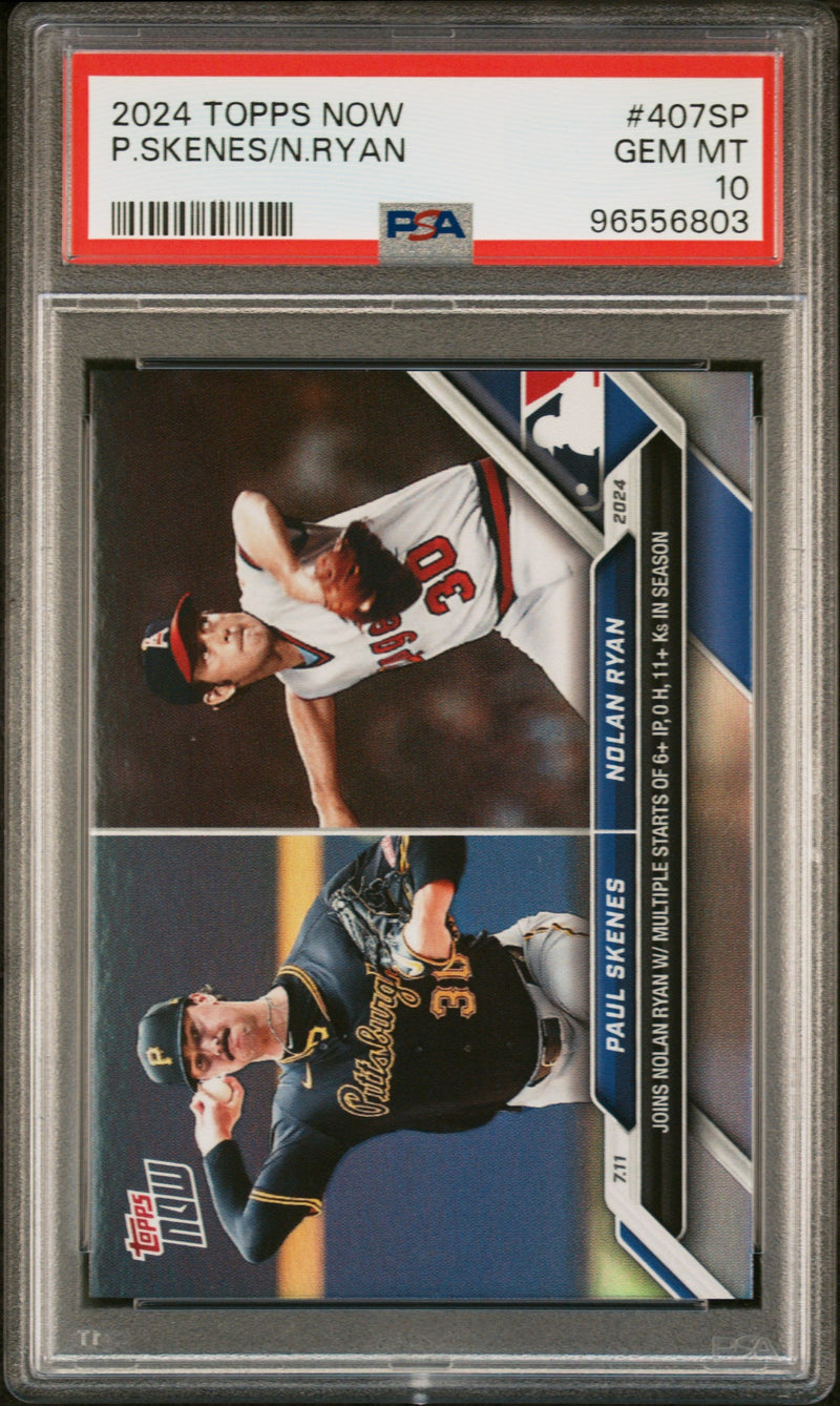 Graded 2024 Topps Now Paul Skenes/Nolan Ryan #407SP Rookie RC Baseball Card PSA 10 Gem Mint