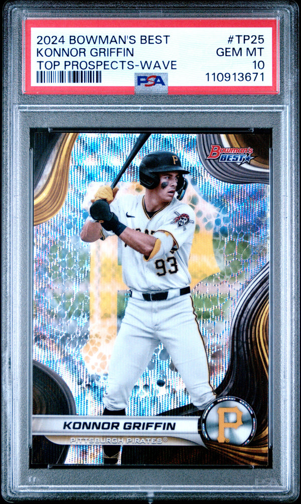 Graded 2024 Topps Bowmans Best Konnor Griffin #TP25 Top Prospects Wave Rookie RC Baseball Card PSA 10 Gem Mint