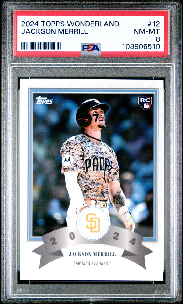 Graded 2024 Topps Wonderland Jackson Merrill #12 Rookie RC Baseball Card PSA 8 Near Mint