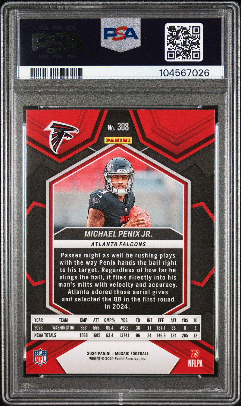 Graded 2024 Panini Mosaic Michael Penix Jr #308 Rookie RC Football Card PSA 8 Near Mint